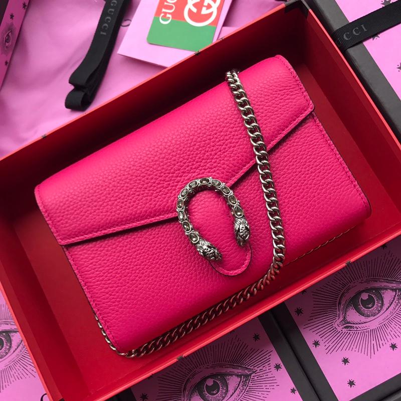 Gucci Chain Shoulder Bag 401231 Full skin lychee pattern rose red